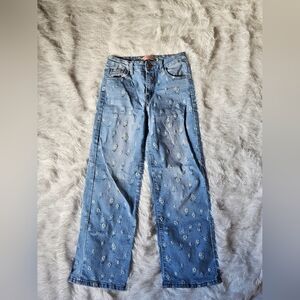 Blue Floral Girl's Jeans Wide Leg 10